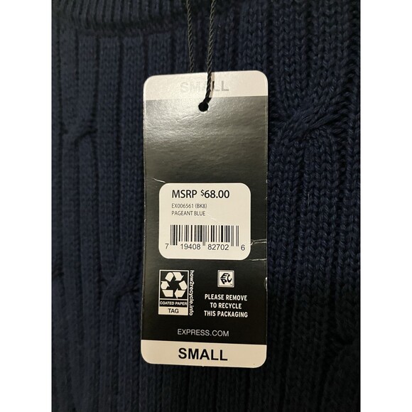 Express Men's Cable Knit Sweater Navy Blue Pullover Crewneck Size S Soft Warm - Picture 6 of 7